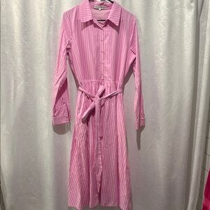 English Factory Pink and White Long Sleeve Shirt Dress